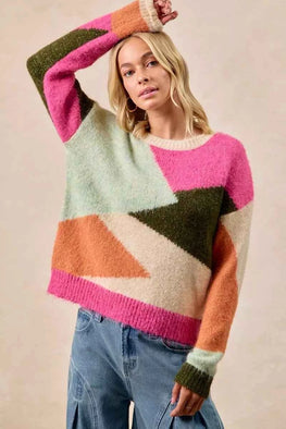 BiBi Multi Color Block Sweater Top