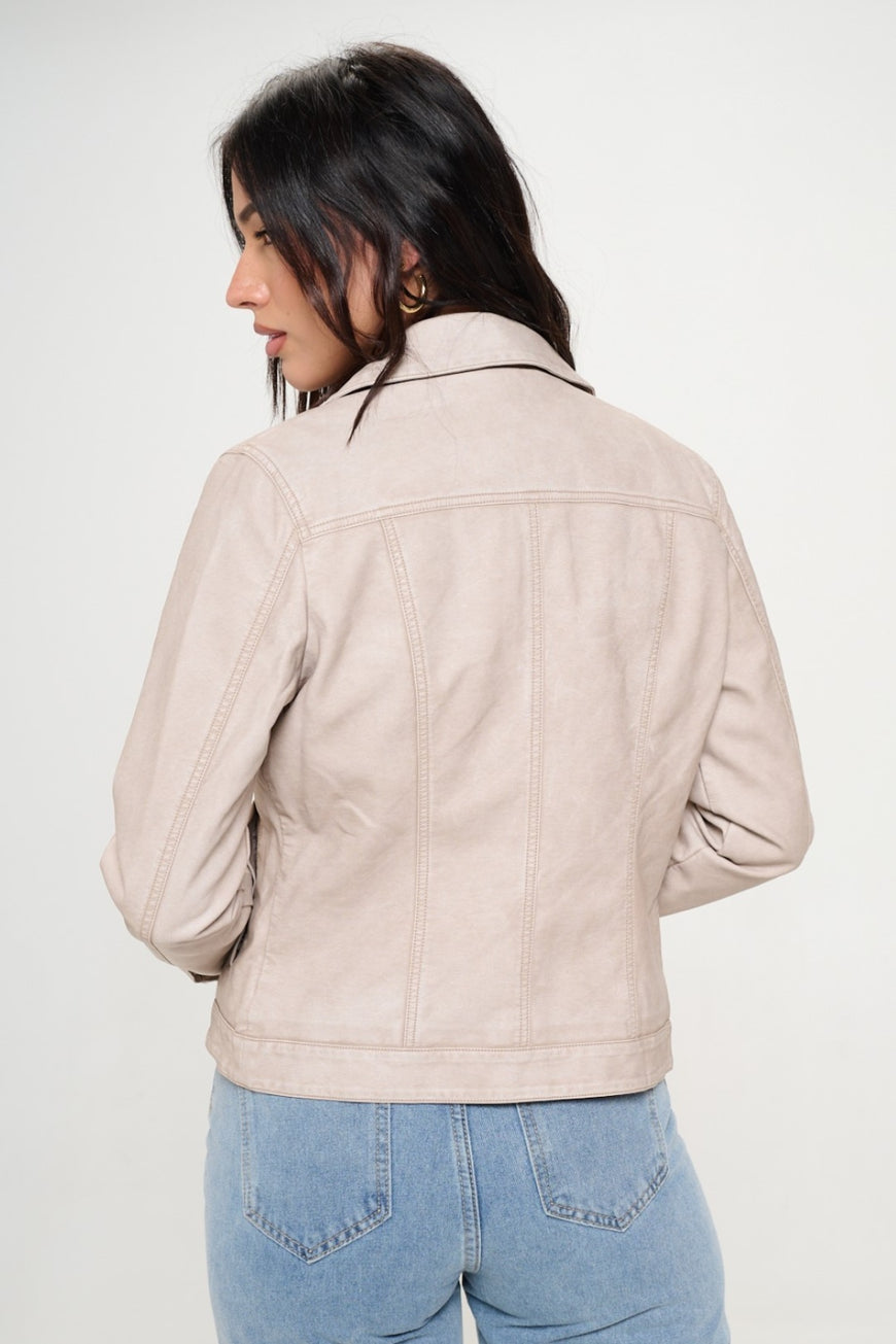 Coalition LA Button Down Cargo Vegan Leather Shacket - TopFashionHQ