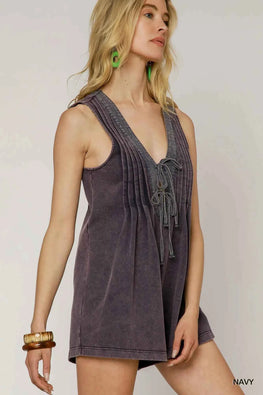 Umgee Tie Front Sleeveless Romper