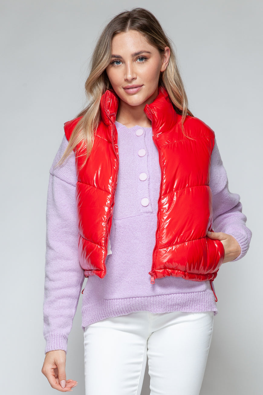 Snobbish Zip Up Turtleneck Shiny Quilted Vest - TopFashionHQ