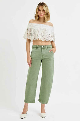 RISEN Full Size Tummy Control High Rise Crop Barrel Jeans Plus Size