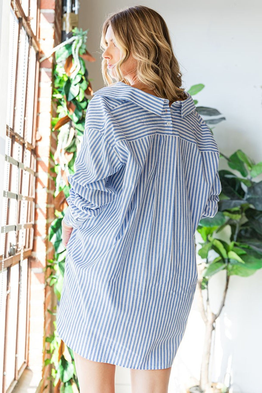 First Love Striped Button Down High-Low Hem Shirt - TopFashionHQ