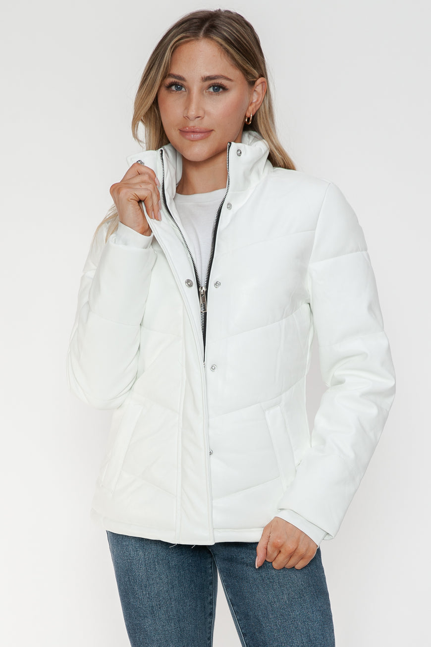 Snobbish Pocketed Zip Up Turtleneck Puffer Jacket - TopFashionHQ