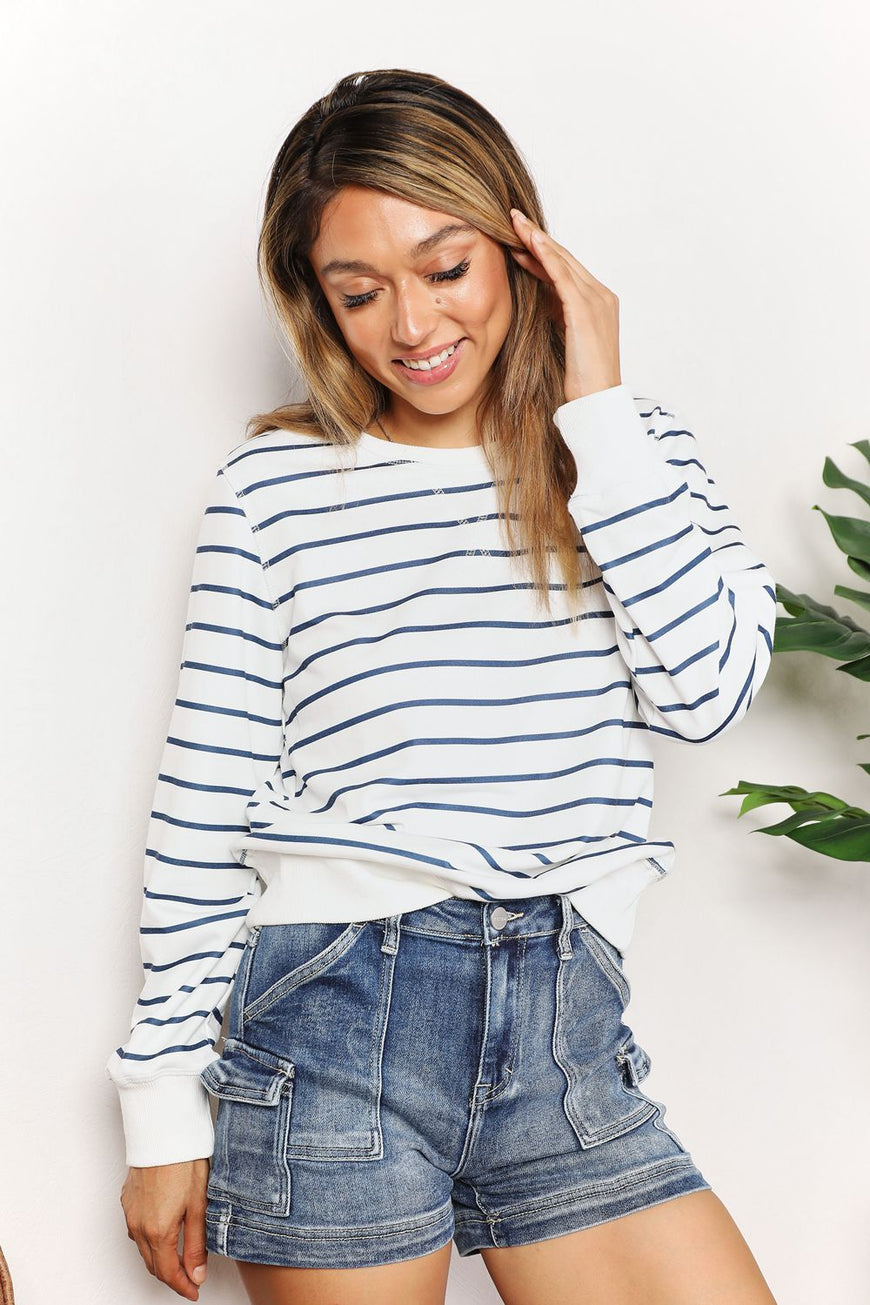 Double Take Striped Long Sleeve Round Neck Top - TopFashionHQ