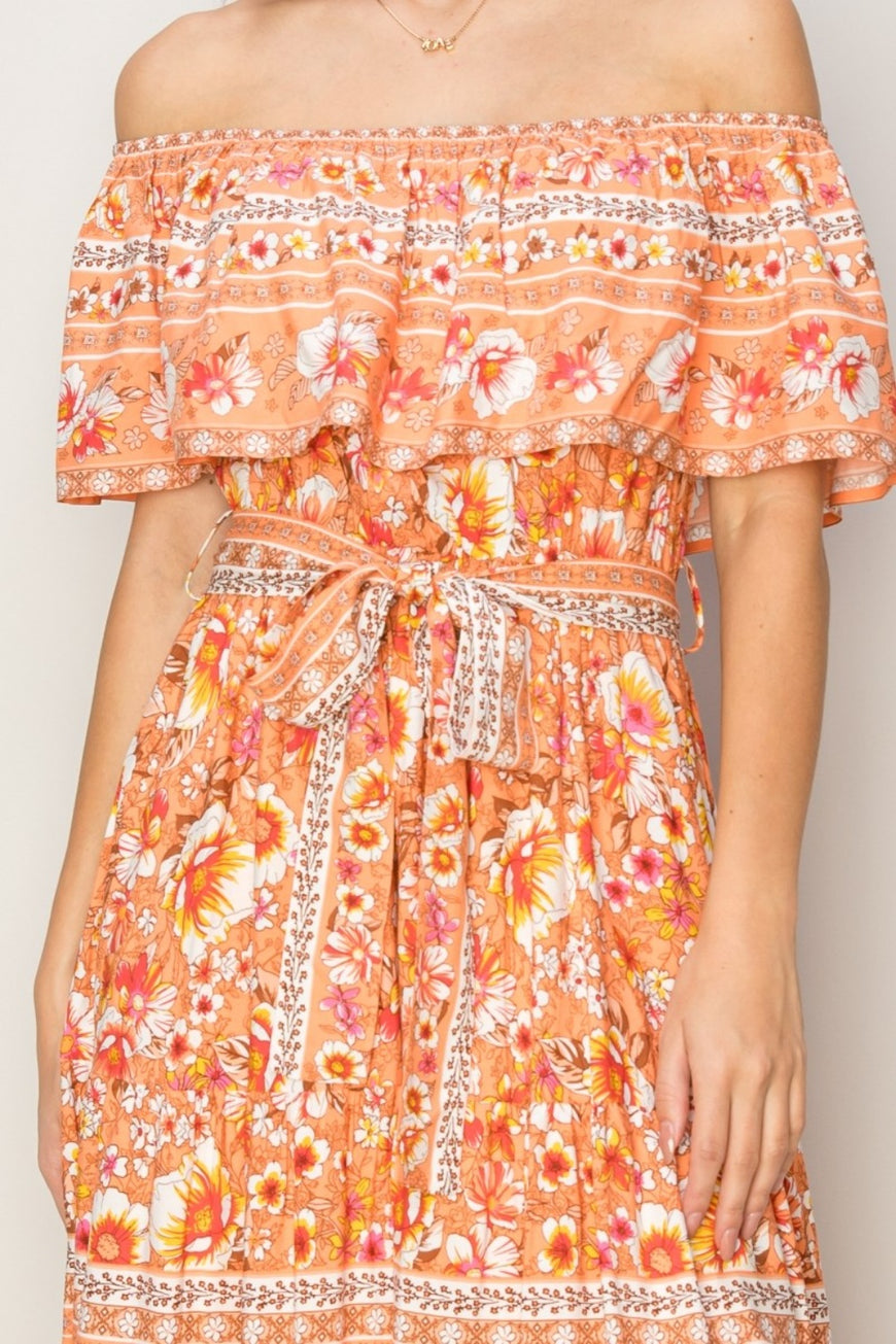 HYFVE Floral Off-Shoulder Tie Front Maxi Dress - TopFashionHQ
