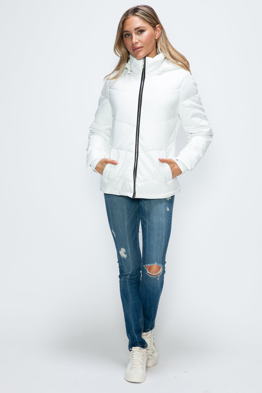 How Dare U Pocketed Zip Up Puffer Jacket with Removable Hood - TopFashionHQ