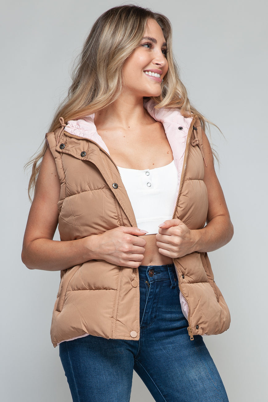 Snobbish Snap and Zip Closure Hooded Vest - TopFashionHQ