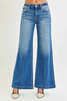 RISEN Full Size Mid Rise Wide Leg Jeans with Flared Look Plus Size