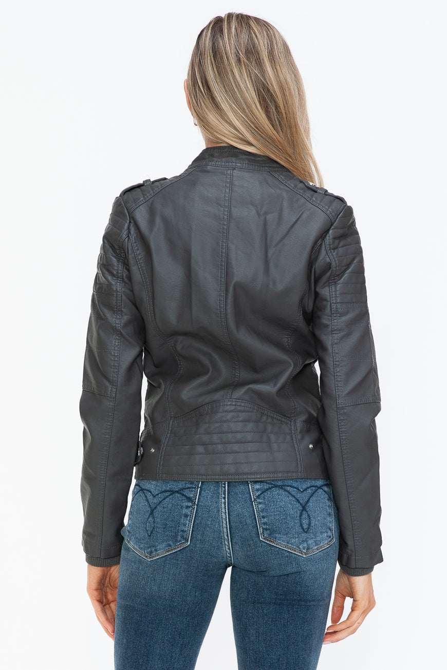 Snobbish PU Leather Biker Jacket with Side Zip Pockets - TopFashionHQ