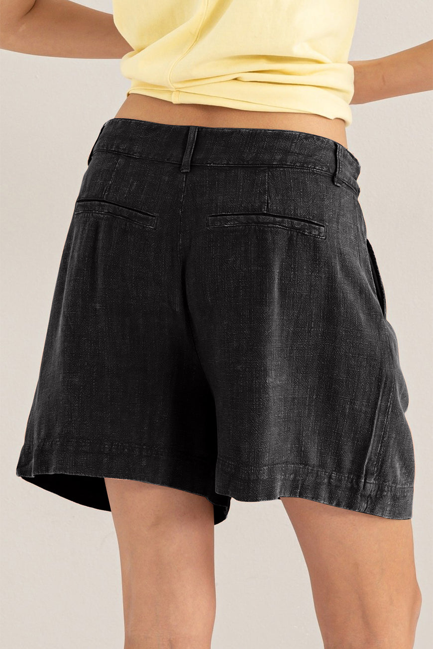 HYFVE High Waist Pleated Linen Shorts - TopFashionHQ