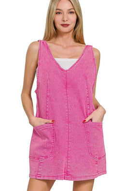 Zenana Washed Adjustable Strap Denim Overall Dress