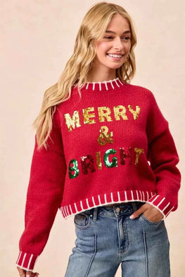 BiBi Christmas Theme Sequin Lattering Sweater