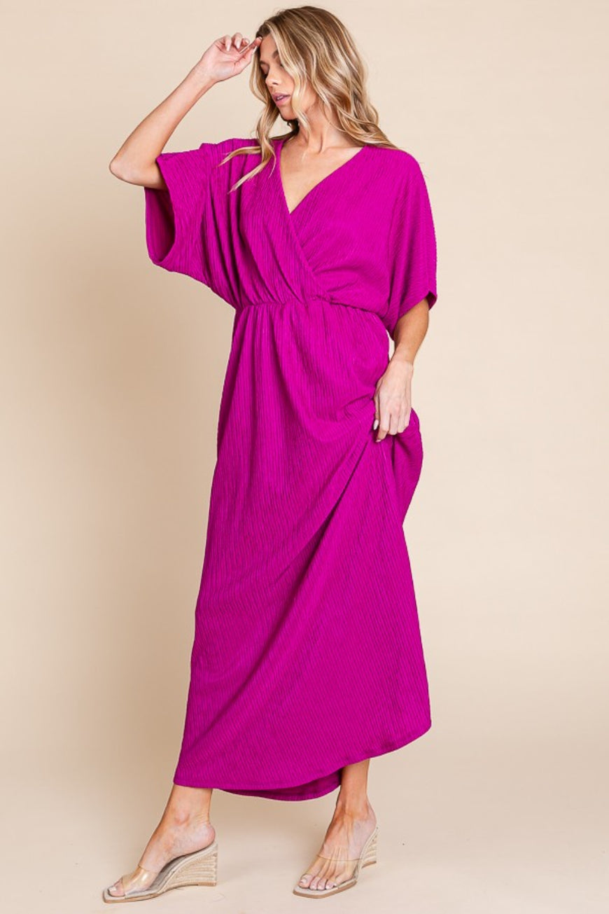BOMBOM Surplice Maxi Dress with Pockets - TopFashionHQ