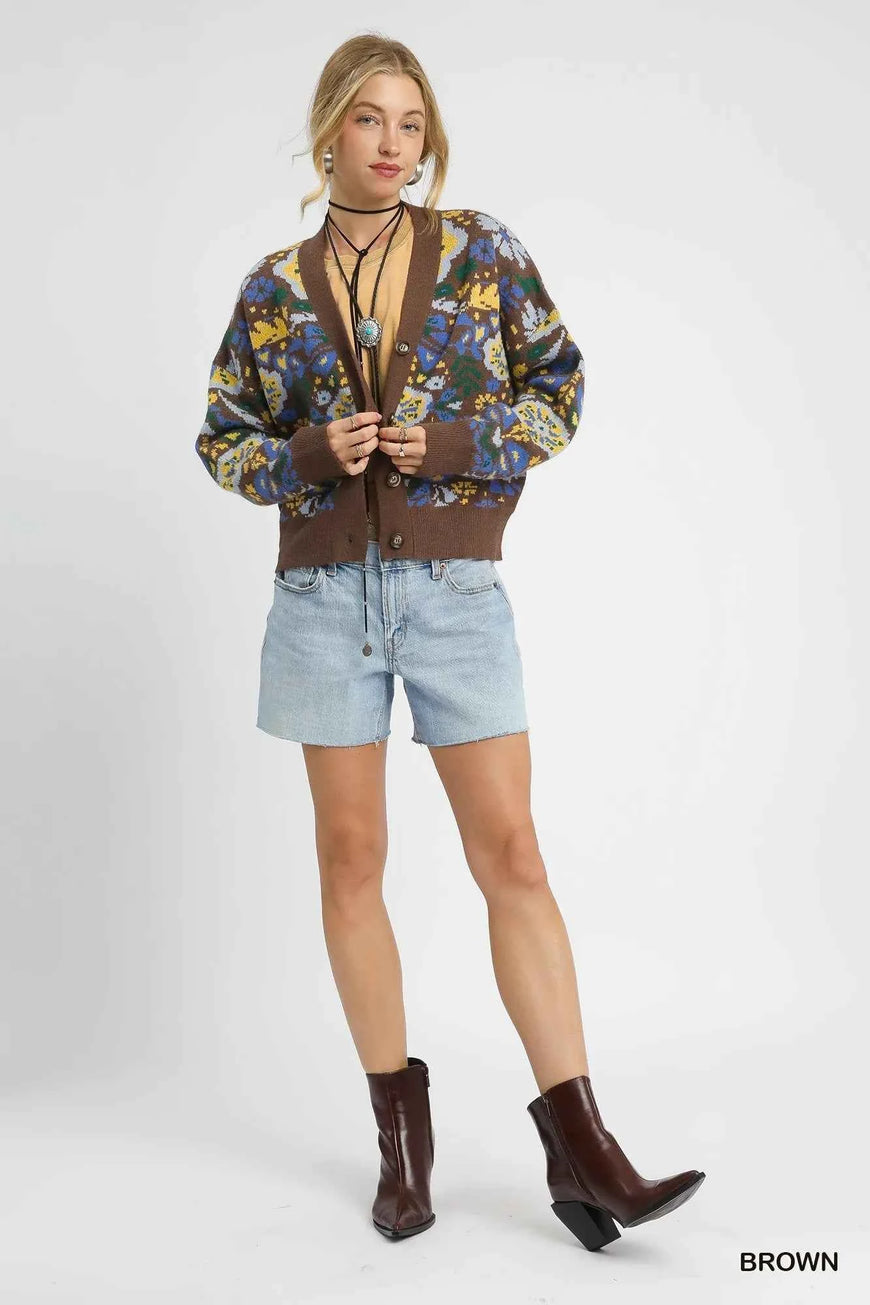 Umgee Floral Knit Button-Up Cardigan