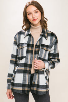 Love Tree Plaid Button Up Shacket