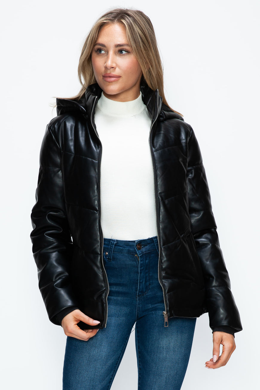 How Dare U Pocketed Zip Up Puffer Jacket with Removable Hood - TopFashionHQ