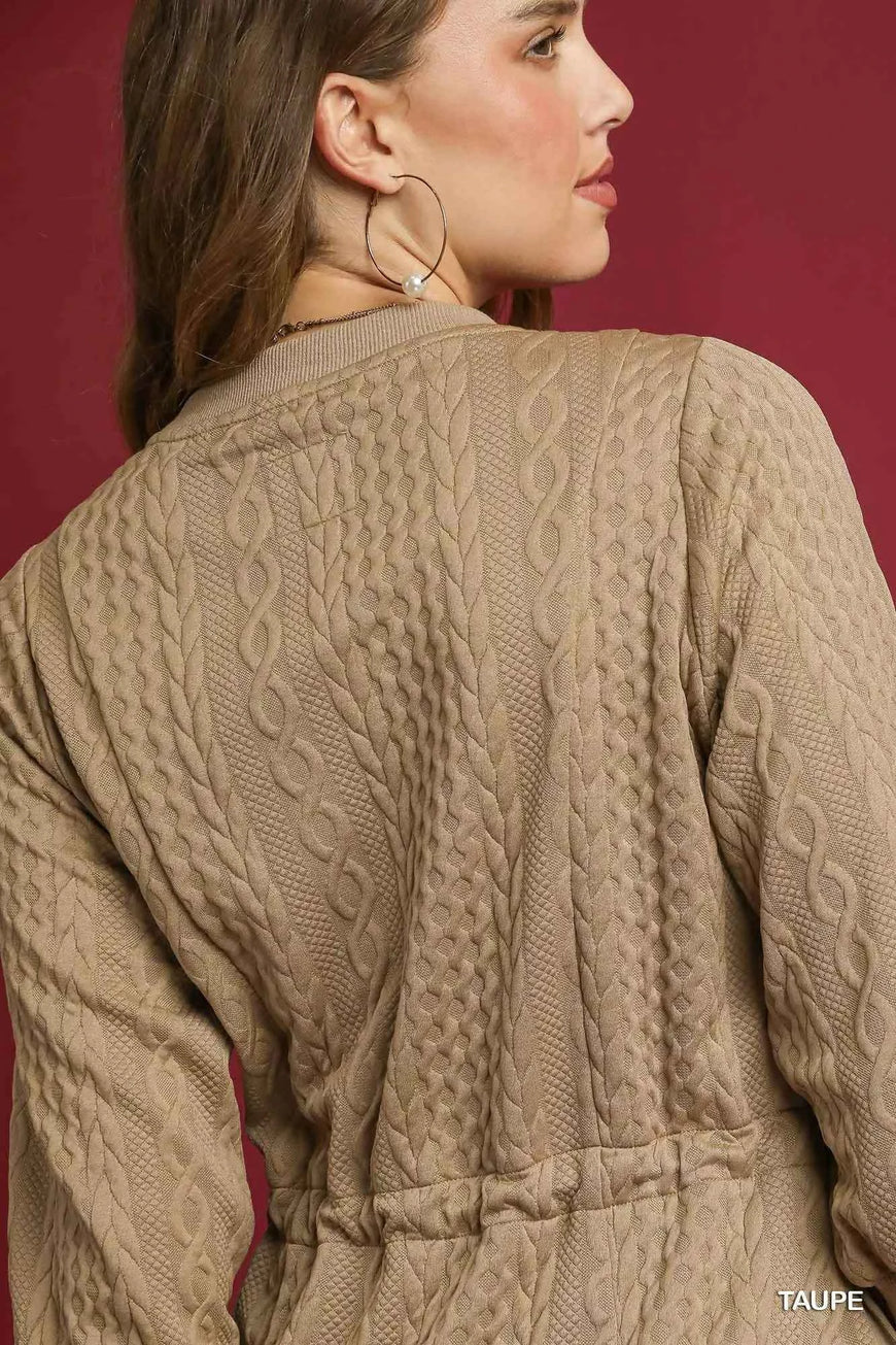 Umgee Drawstring Cable Knit Mini Dress with Pockets