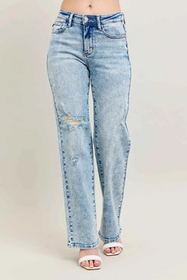 Judy Blue Full Size Hw Mineral Wash Destroy 90's Straight Jeans Plus Size