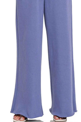 Zenana Fleece Exposed Seam Wide Leg Sweatpants