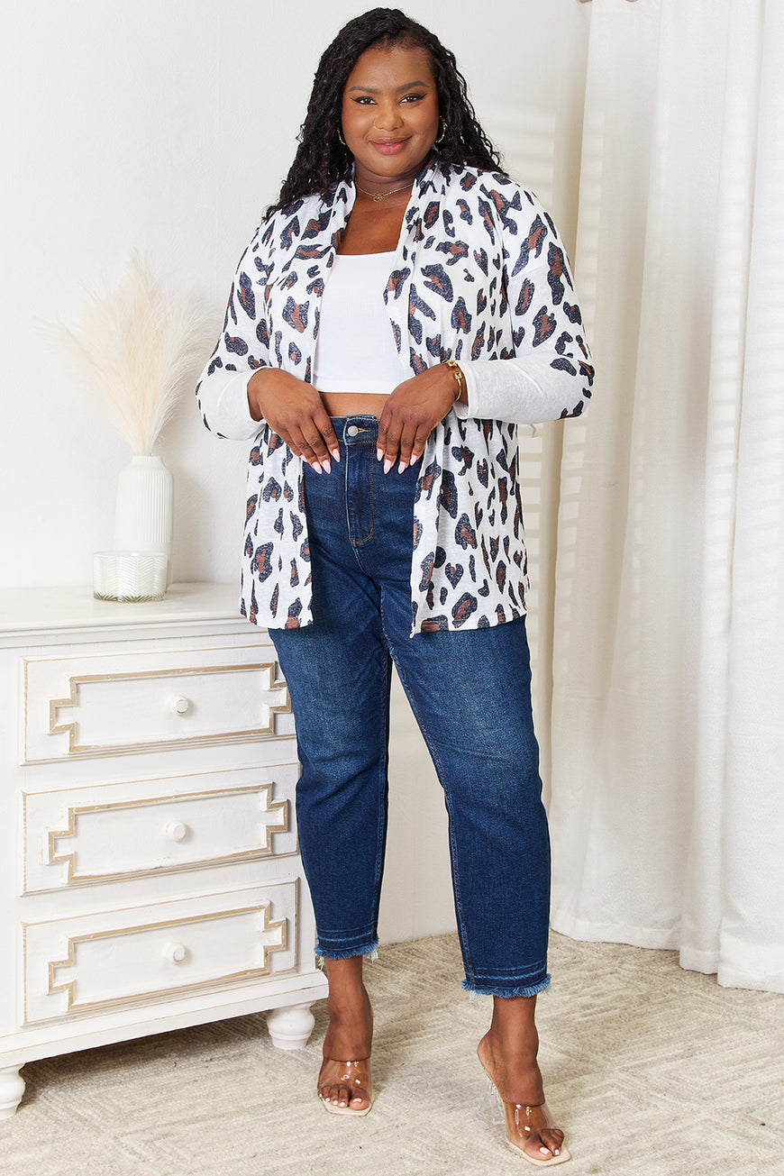 Double Take Leopard Long Sleeve Cardigan - TopFashionHQ