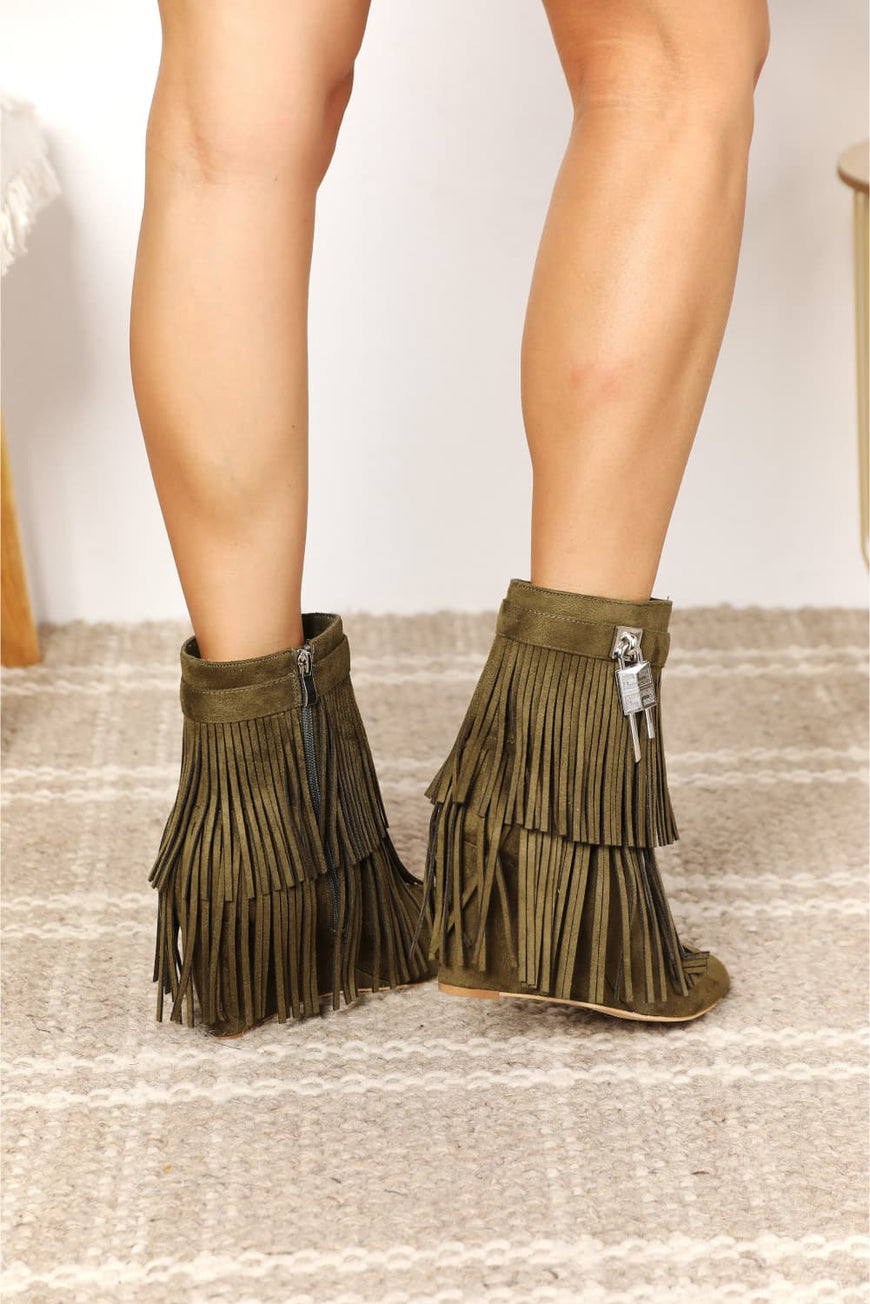 Legend Women's Tassel Wedge Heel Ankle Booties - TopFashionHQ