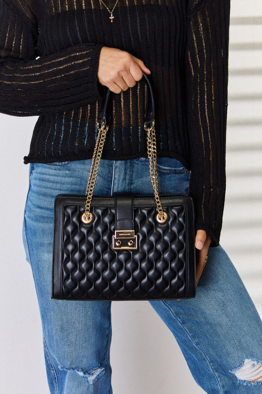 David Jones Quilted PU Leather Handbag - TopFashionHQ