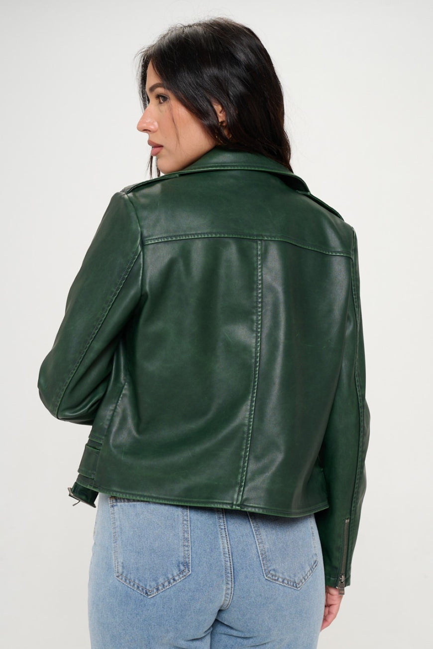 Coalition LA Zip Up Biker Jacket with Belt - TopFashionHQ