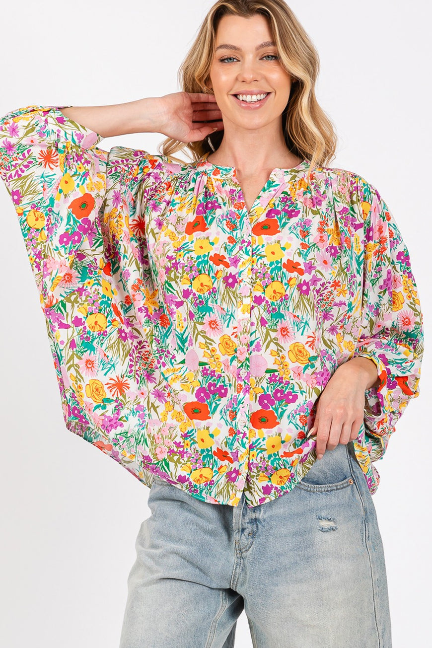 SAGE + FIG Button Down Floral Shirt - TopFashionHQ