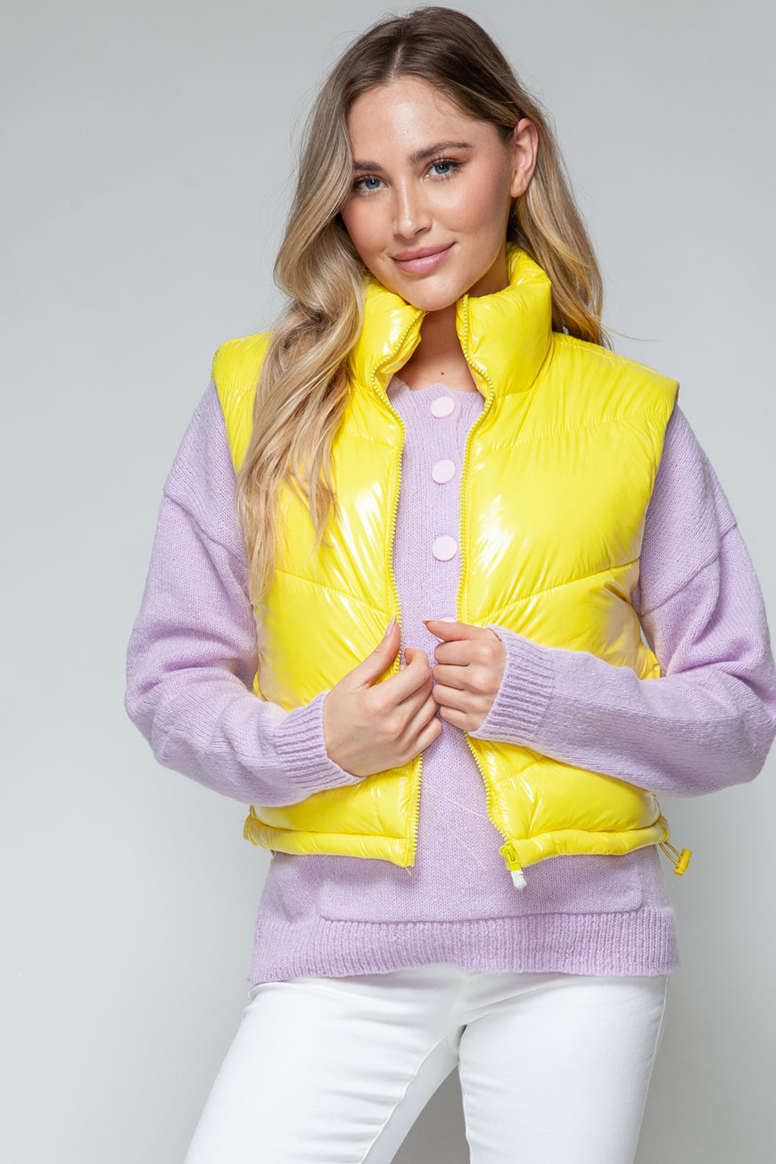 Snobbish Zip Up Turtleneck Shiny Quilted Vest - TopFashionHQ