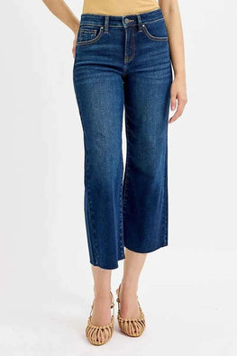RISEN Full Size Tummy Control High Rise Crop Wide Jeans Plus Size