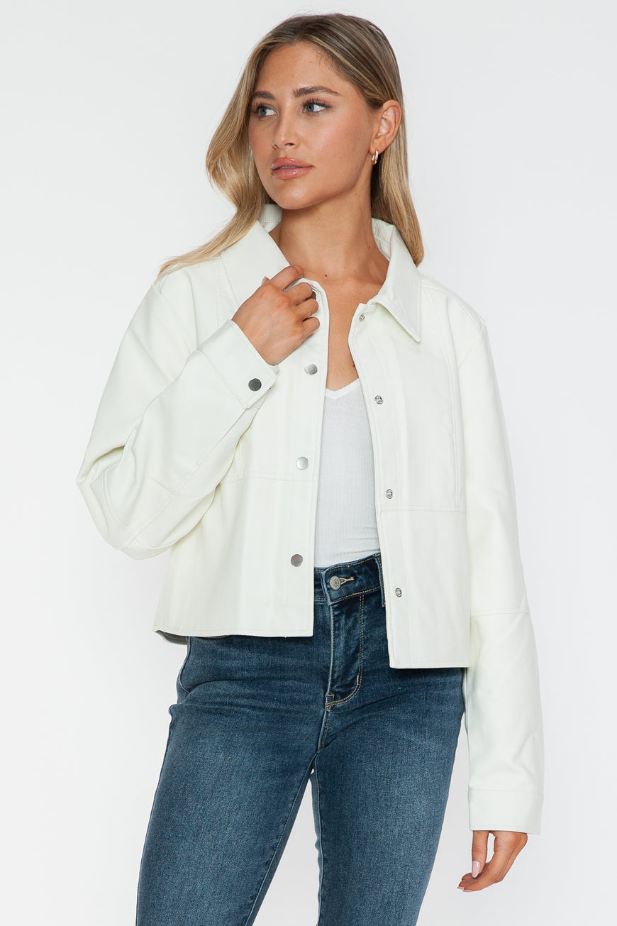 Snobbish Snap Down Long Sleeve PU Leather Jacket - TopFashionHQ