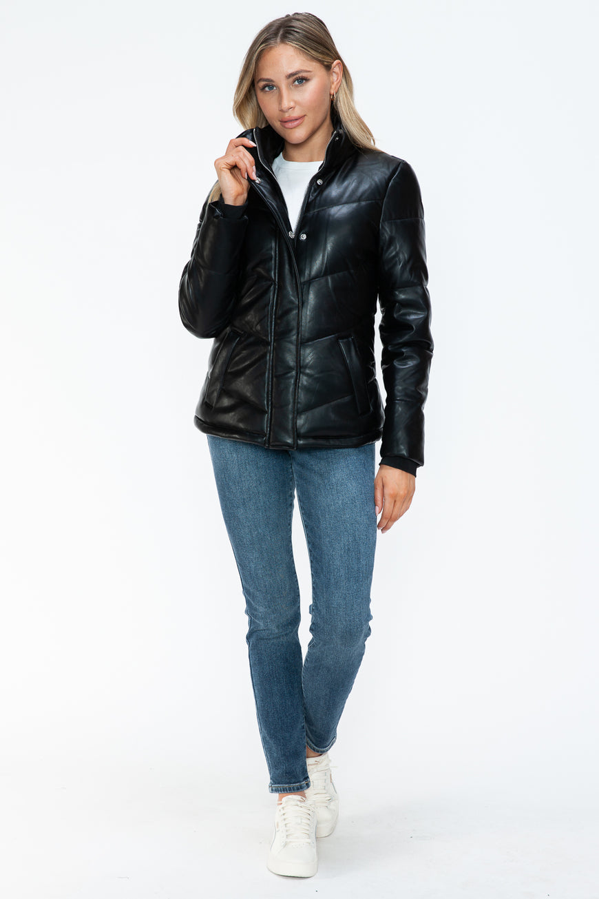 Snobbish Pocketed Zip Up Turtleneck Puffer Jacket - TopFashionHQ