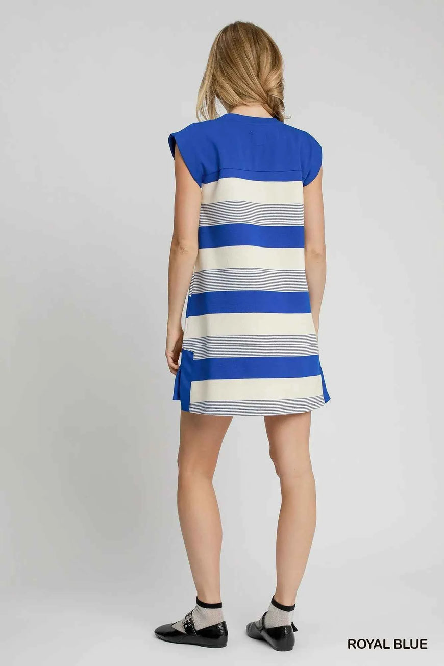 Umgee French Terry Side Slit Striped Mini Dress