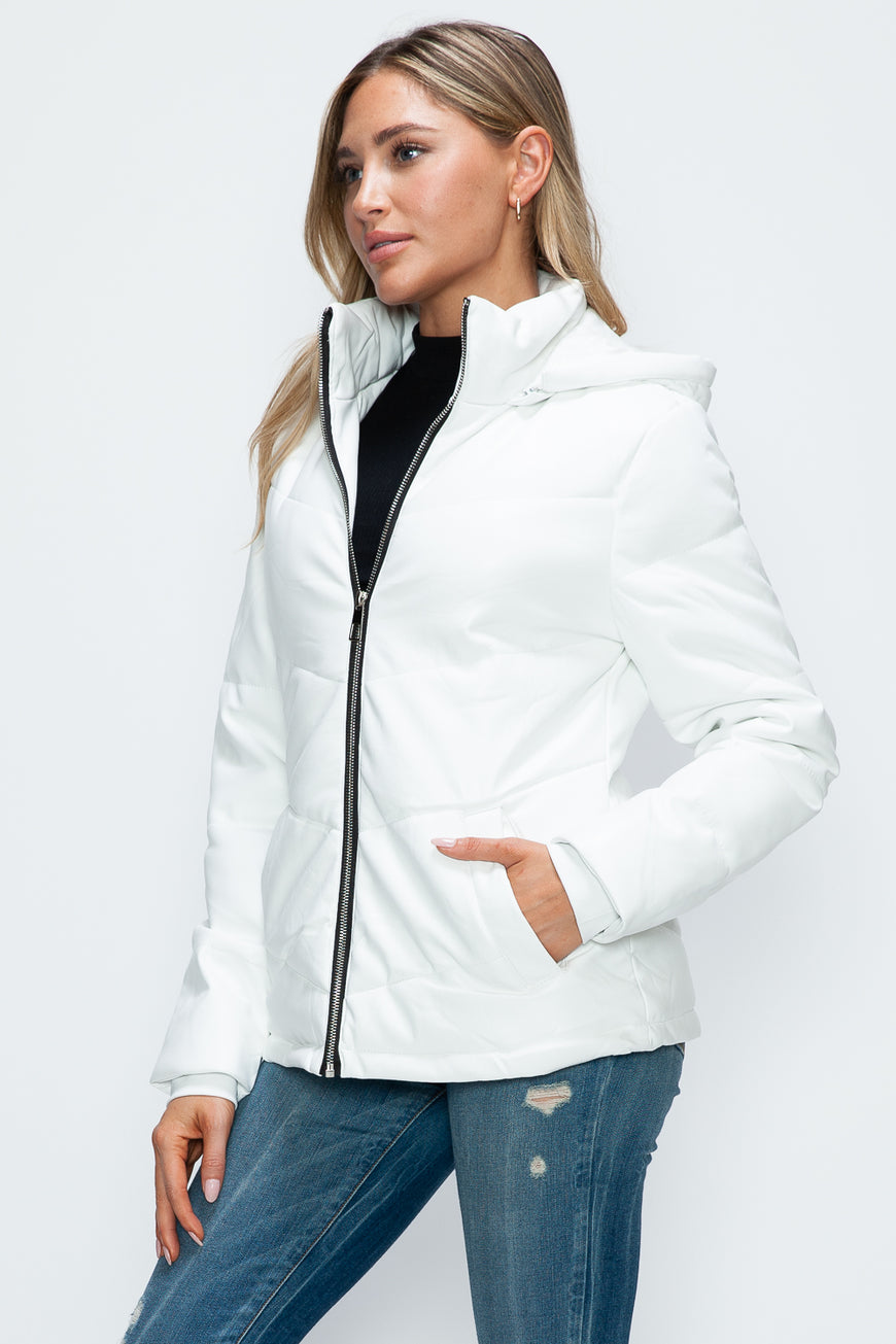 How Dare U Pocketed Zip Up Puffer Jacket with Removable Hood - TopFashionHQ
