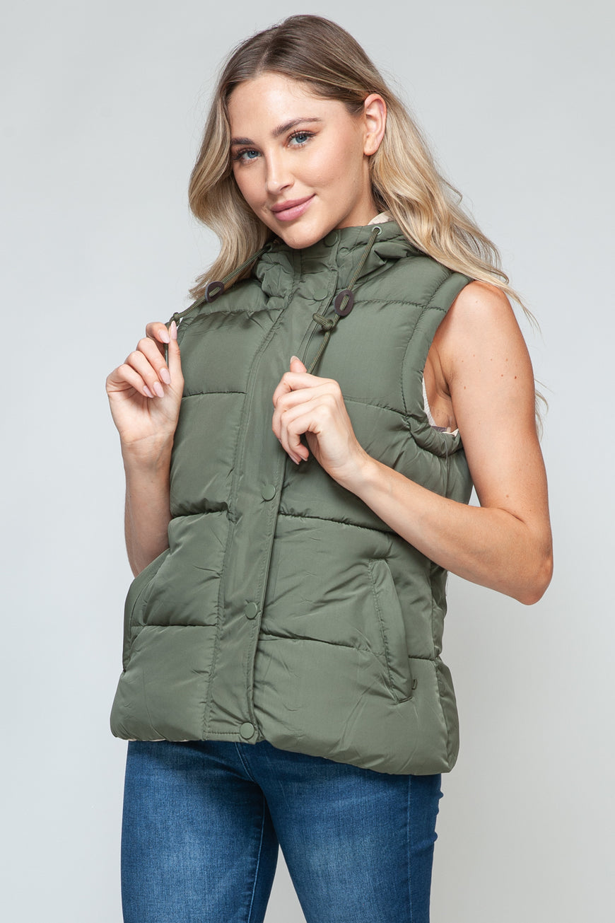 Snobbish Snap and Zip Closure Hooded Vest - TopFashionHQ