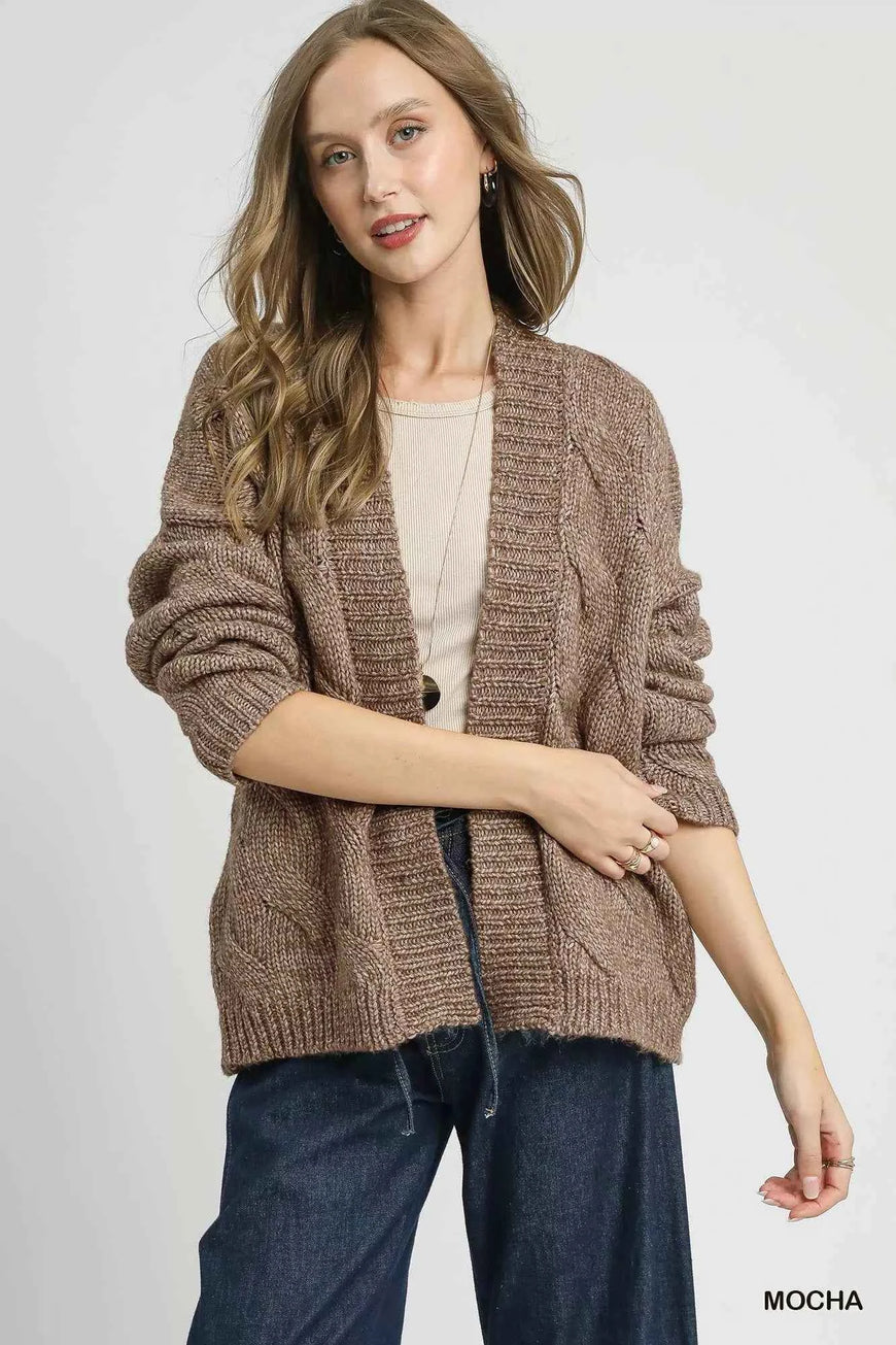 Umgee Chunky Cable Knit Open Front Cardigan