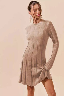 SO ME Ribbed Long Sleeve Mini Sweater Dress