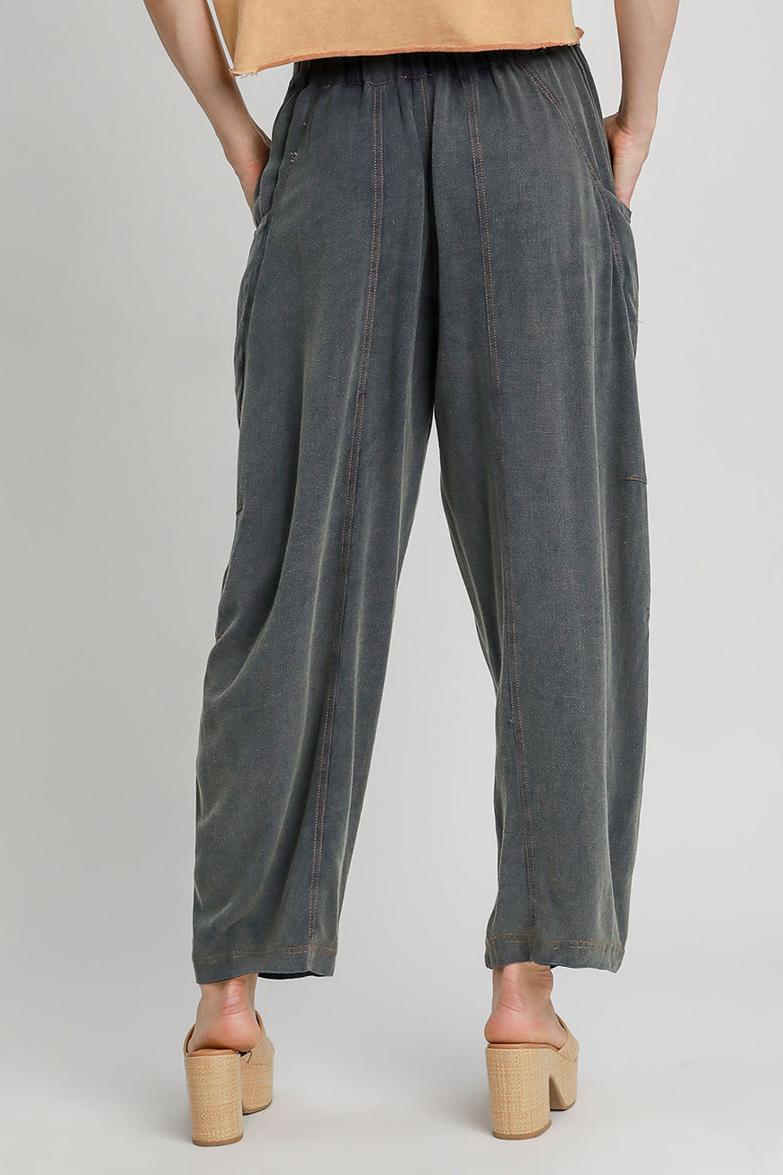 Umgee Elastic Waist Baggy Fit Pants with Pockets - TopFashionHQ