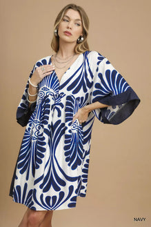 Umgee Abstract Print Kimono Sleeve Mini Dress