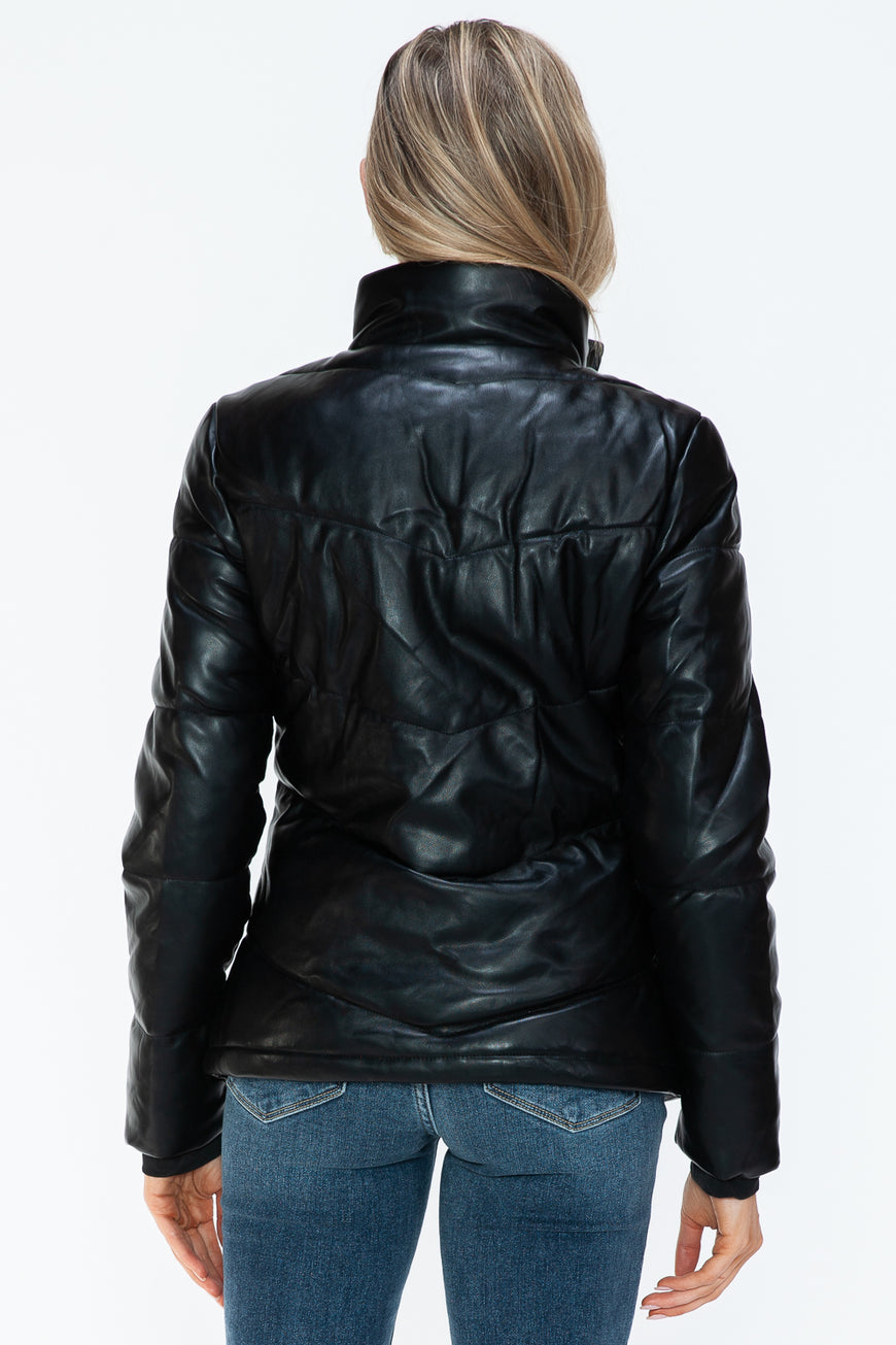 Snobbish Pocketed Zip Up Turtleneck Puffer Jacket - TopFashionHQ
