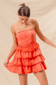 SO ME Strapless Ruffle Layered Game Day Cheer Up Dress