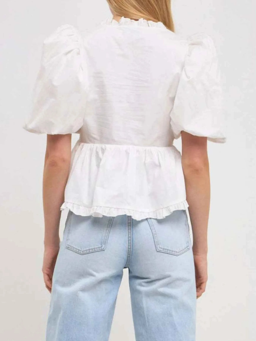 Puff Sleeve Peplum Blouse