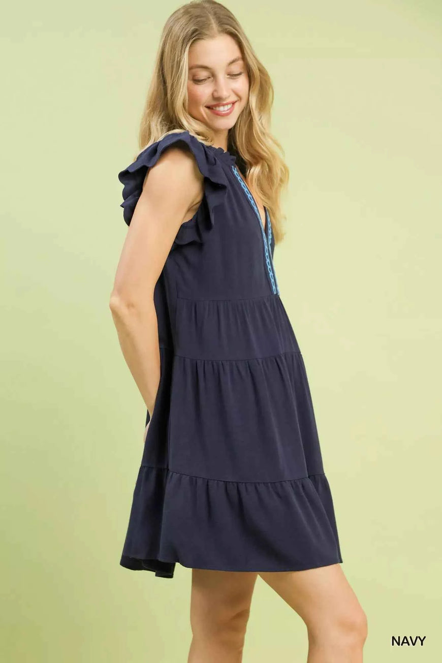 Umgee Linen Tiered Baby Doll Dress