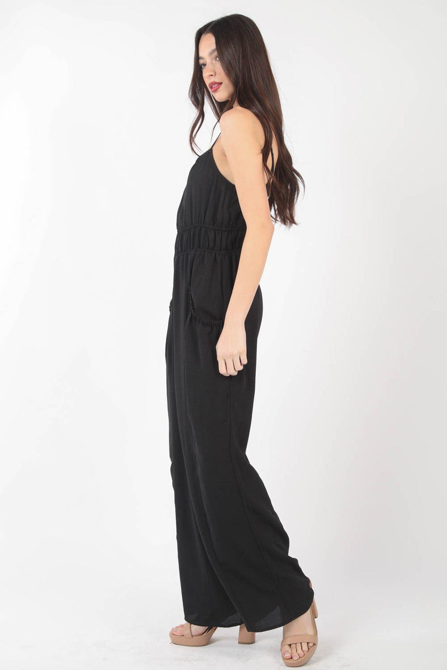 VERY J Pintuck Detail Woven Sleeveless Jumpsuit - TopFashionHQ