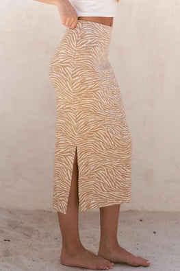 Jade By Jane Full Size Zebra Print Side Slit Midi Skirt Plus Size