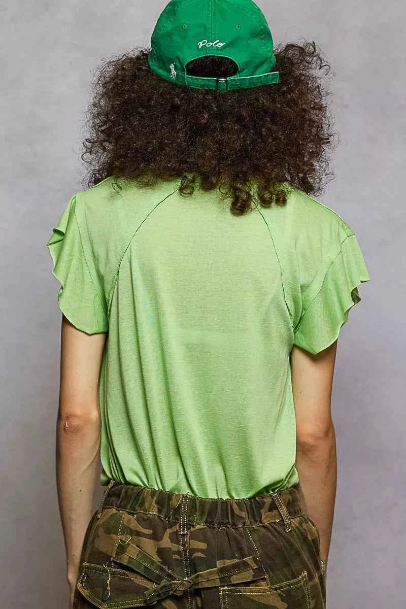 POL V-Neck Short Sleeve T-Shirt with Ruffle Sleeve