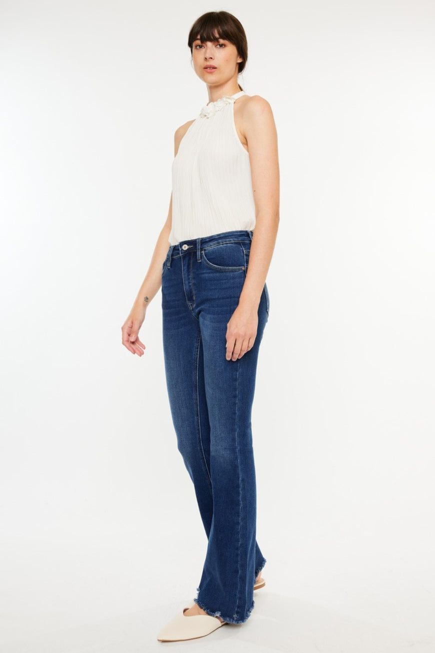 Kancan Cat's Whiskers Raw Hem Flare Jeans - TopFashionHQ