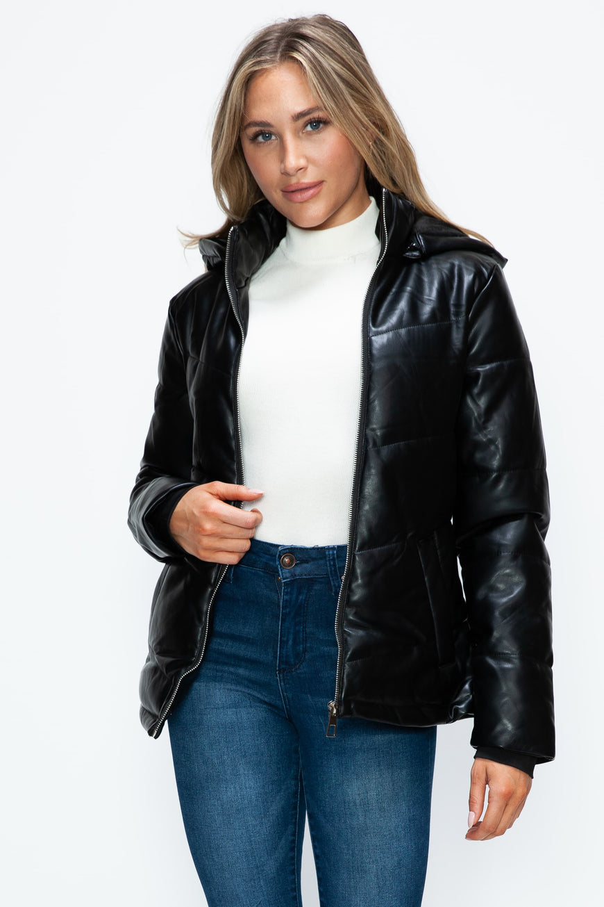 How Dare U Pocketed Zip Up Puffer Jacket with Removable Hood - TopFashionHQ