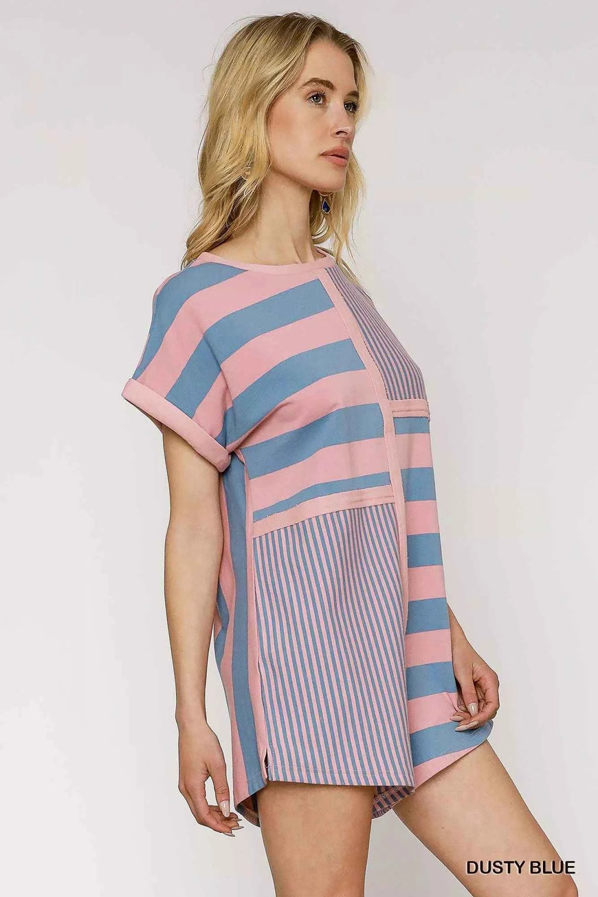 Umgee Mixed Striped Short Sleeve Romper