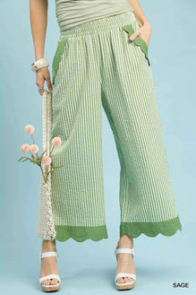 Umgee Stripe Scallop Hem Wide Leg Pants